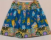 3 Toddler Blue Owls Floral Gathered Skirt