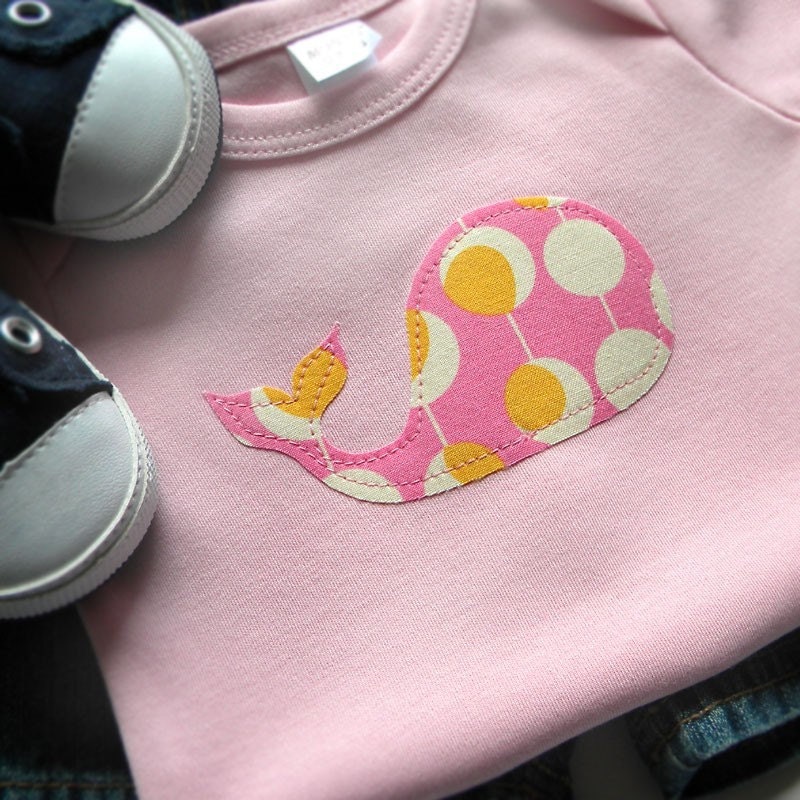 Size 3-6 months - Pink Whale Bodysuit - Applique - Newborn Baby Girl Clothes