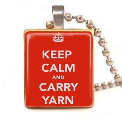 KEEP Calm and Carry YARN Scrabble tile pendant with ball chain necklace included