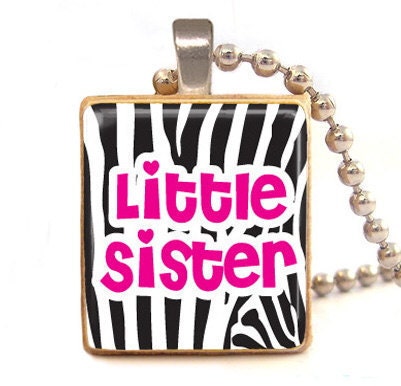 Little SISTER (Zebra Stripes)  Scrabble tile Pendant with ball chain necklace included