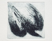 SALE Dry Point and Carborundum Hand Pulled Original Etching, Crow in Flight, Bird Print in blue black