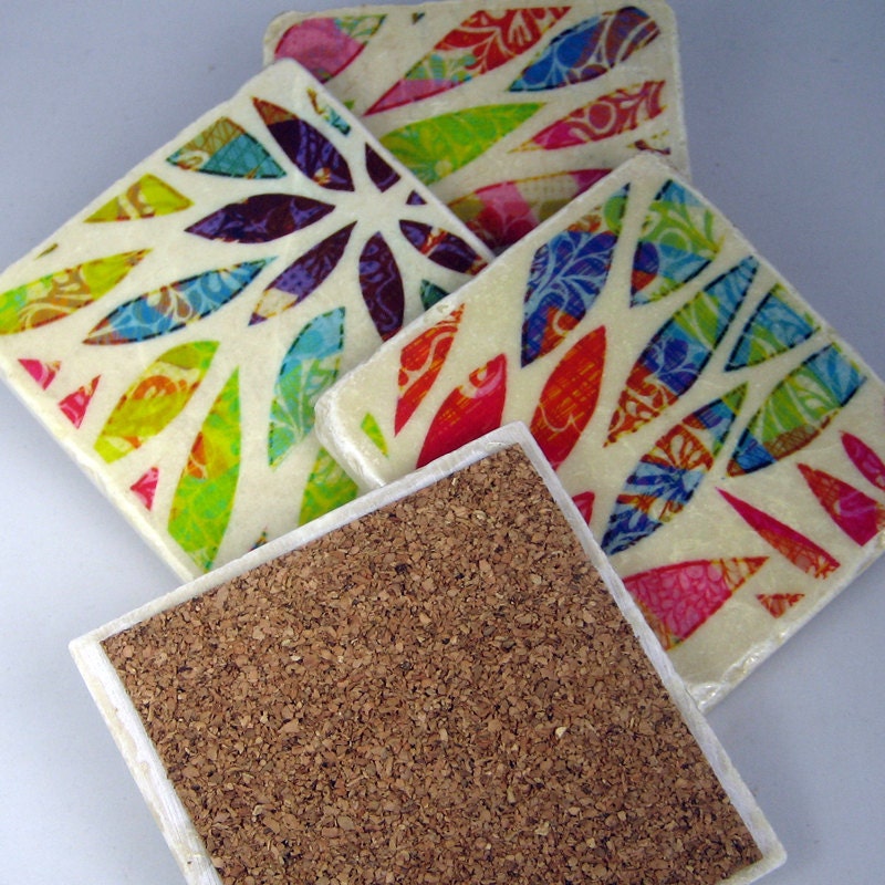 Coasters - Pattern Burst on Stone Tile - Art Collaboration