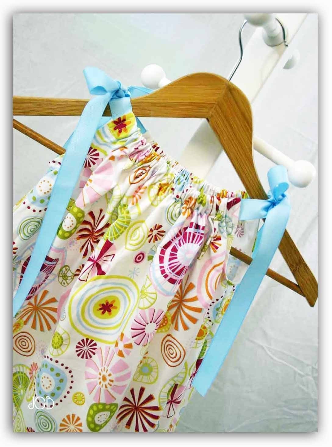 Girls Pillowcase Dress Candy Carnival with Blue Ribbon Ties 6mo 9mo 12mo 18mo 2T 3T 4T 5T, 6 7 8 3 Dollars More