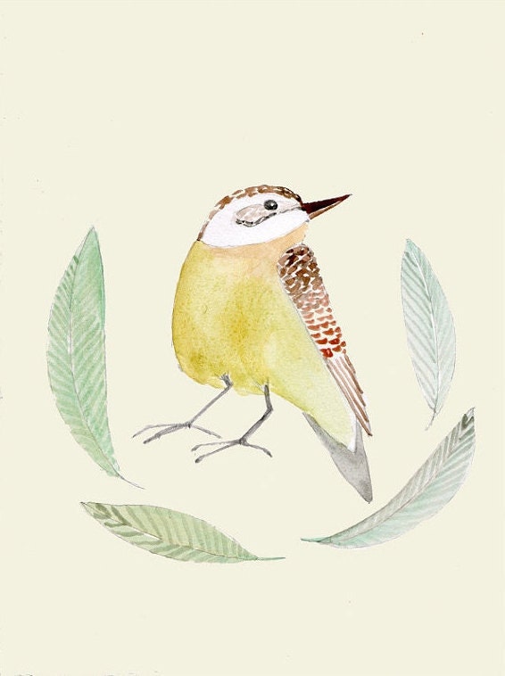 Yellow Bird botanical Deluxe Edition Print of original illustration