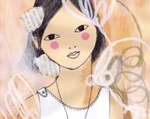 Girl with a Key print of original drawing 