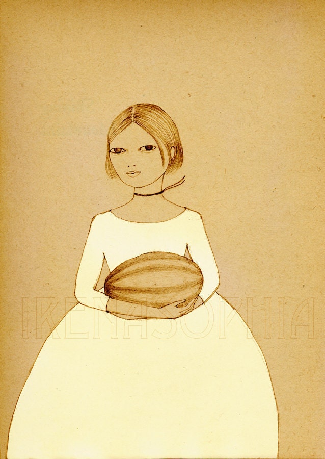Watermelon Girl, print of original drawing