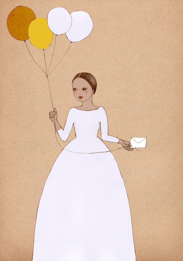 Girl with Balloons art Deluxe Edition Print  of original illustration drawing