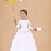 Girl with Balloons art Deluxe Edition Print  of original illustration drawing