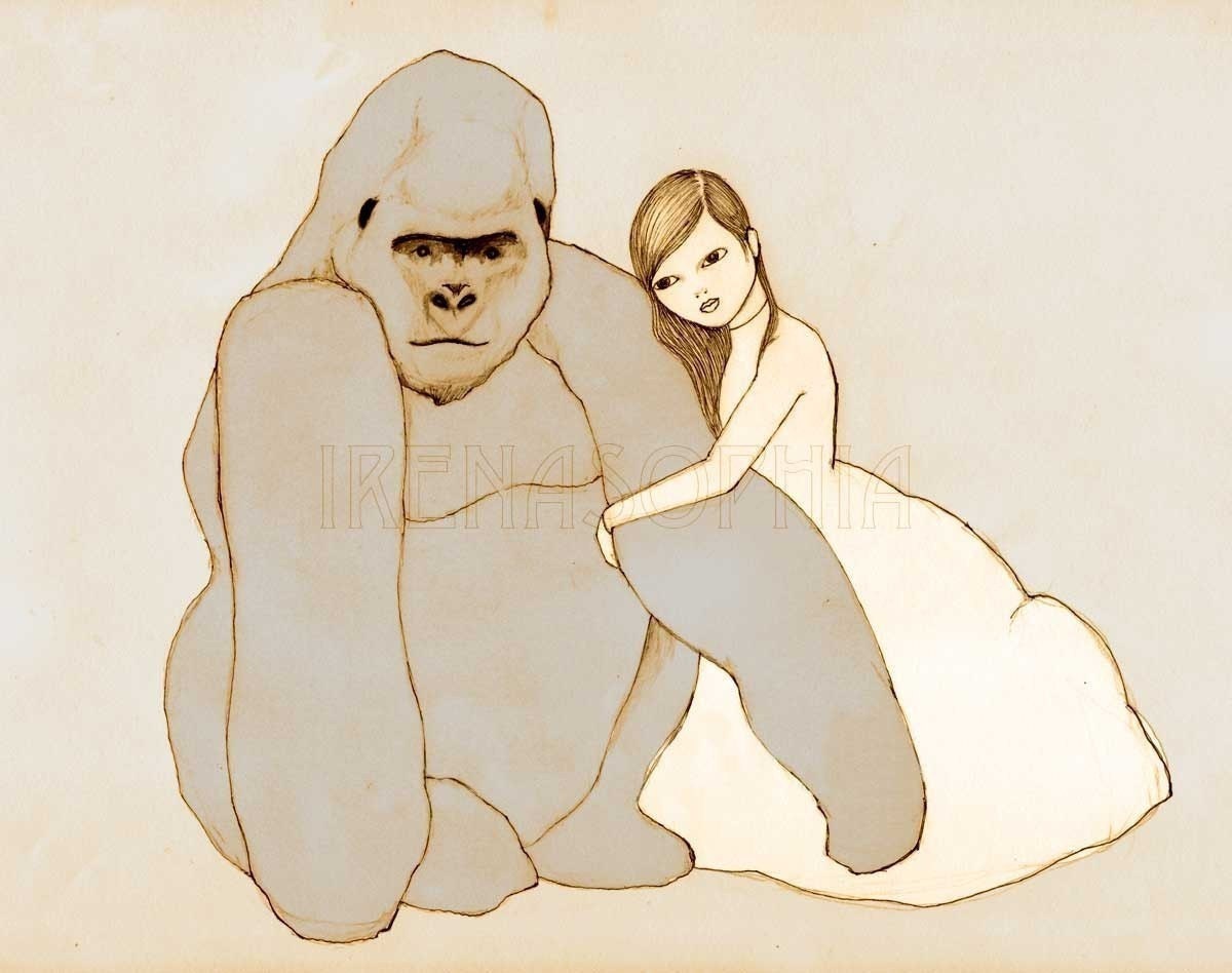 Gorilla and Girl Deluxe Edition Print of original drawing