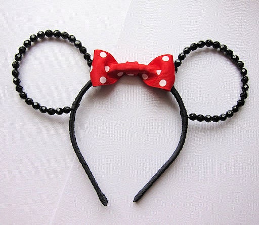 Beaded Minnie Mouse Ears Headband Hat Red Bow