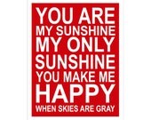 Children's Wall Art / Nursery Decor You Are My Sunshine... 11x14 inch print by Finny and Zook