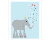 Children's Wall Art / Nursery Decor  Elephant and Yellow Love Bird 8x10 inch Poster Print