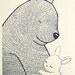 Bunny Bear Print Original Ink Drawing Black White Ivory Love Illustration 4x6 MiKa Art