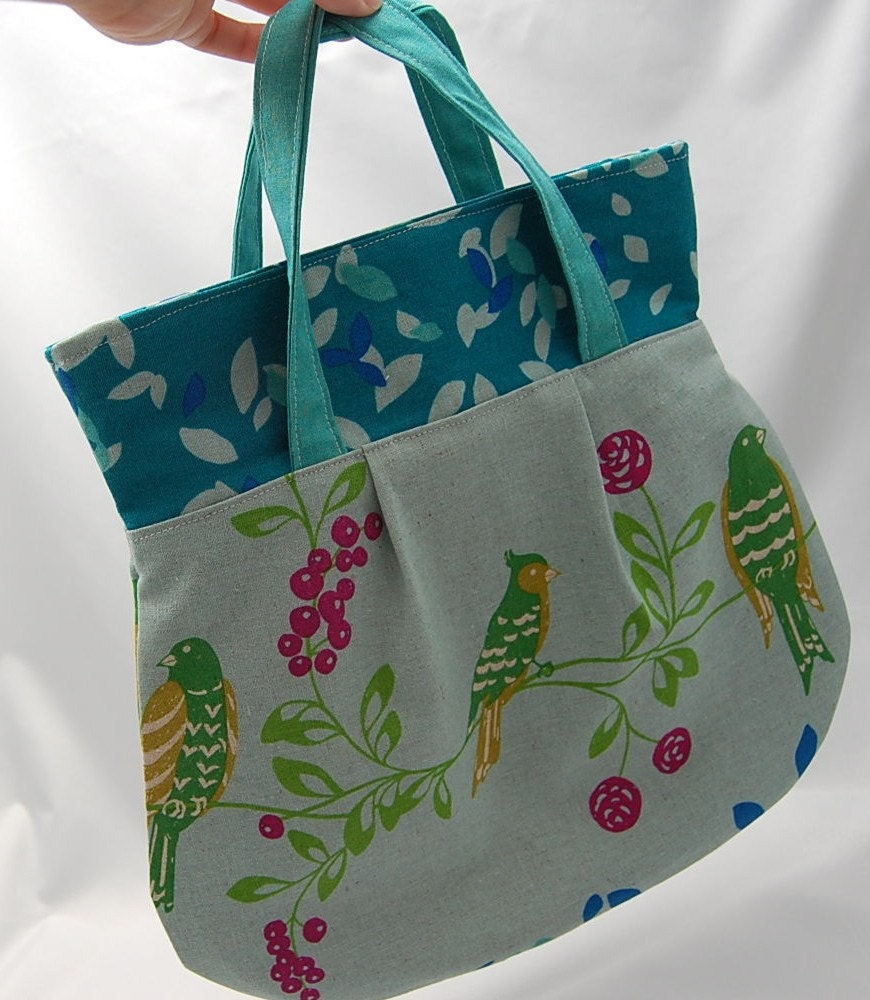 Green Birds on Blue Small Handbag