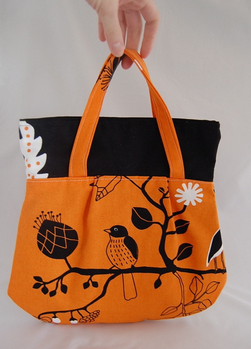 Bright Orange with Black Birds Handbag