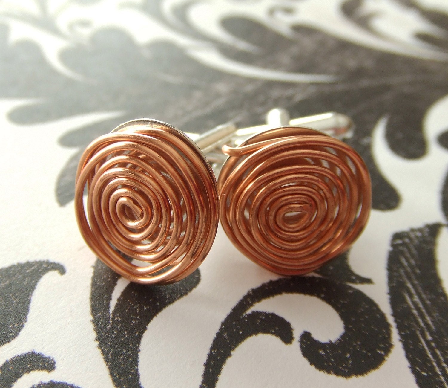 Geometric Floating Copper and Silver Cuff Links - Men - Circle - Round