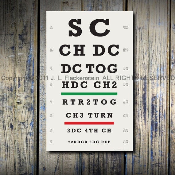 As seen in Molly Makes magazine Crocheter's Eye Chart (TM) 12 x 18 Art Print Various Abbreviations