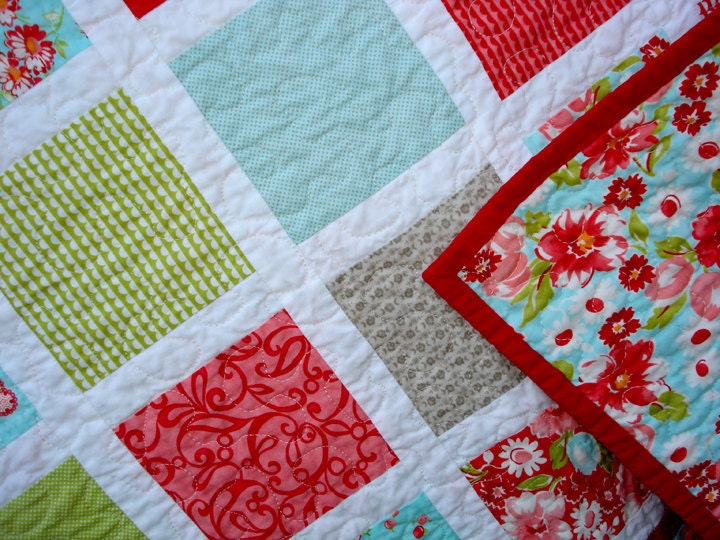 Baby Girl Quilt made with Moda Fabric Ruby Floral Vintage Modern