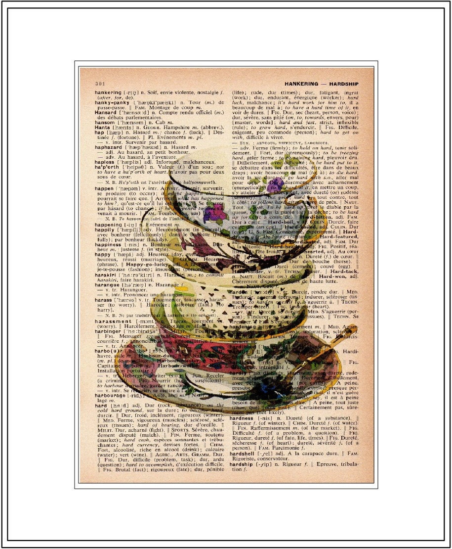 teacup art print - teacup stack vintage dictionary print - book page print  8x10