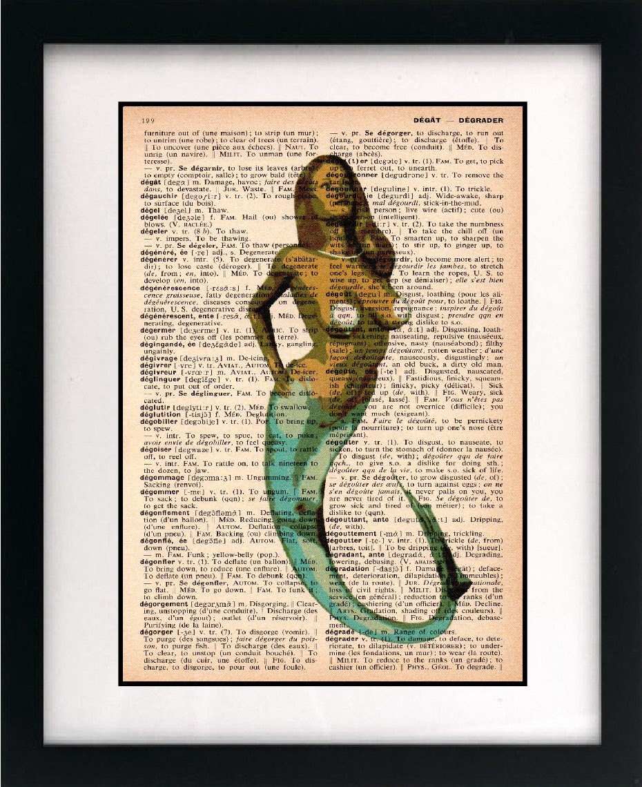mermaid print - mermaid art print - vintage - recycled - upcycled - book page print - dictionary print - home decor - nautical decor