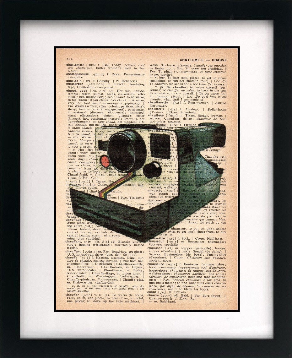 vintage polaroid camera illustration art print dictionary print  book page print unique art print 8x10