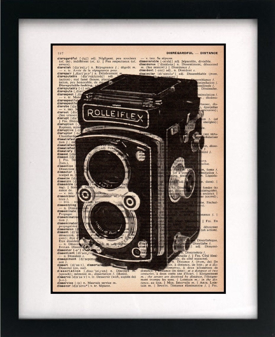 vintage camera print - camera art print - vintage dictionary print - vintage book page print - rolleiflex camera print - 8x10