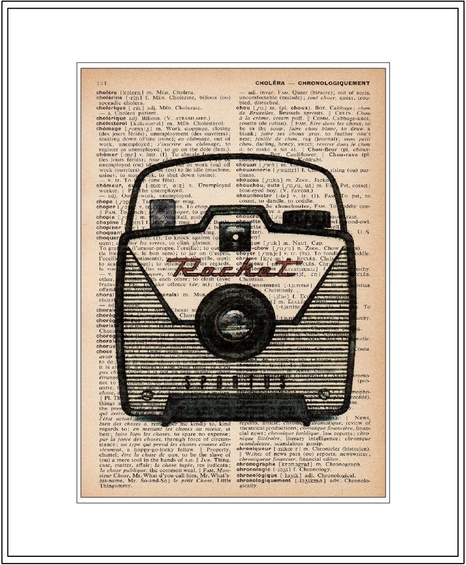 vintage camera print - camera art print - vintage dictionary print - vintage book page print - spartus rocket camera illustration print