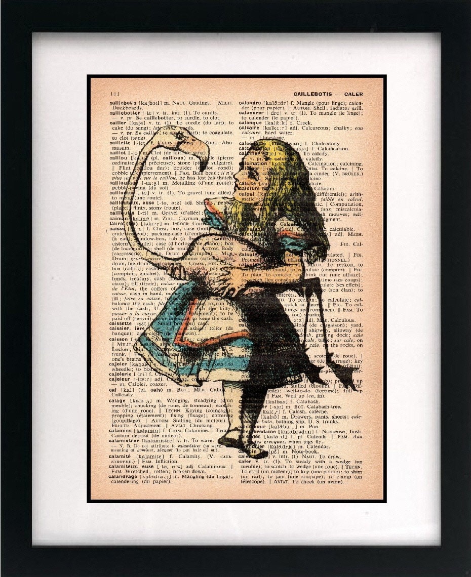 alice in wonderland vintage art print - vintage dictionary print - book page print - unique recycled, upcycled art - 8x10