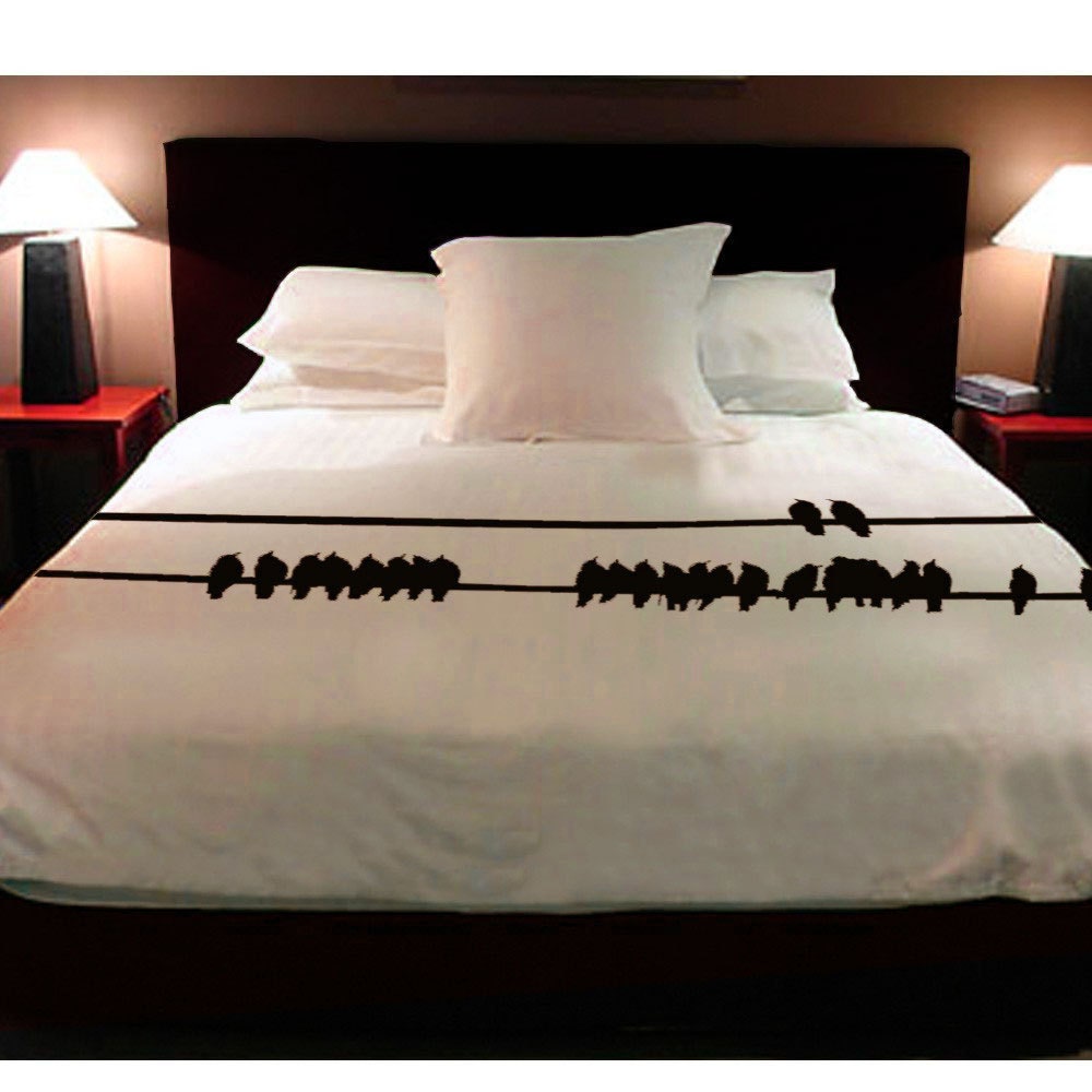 ShaNickers Handpainted "Birds on  Wire" Duvet w/ Shams-King Size