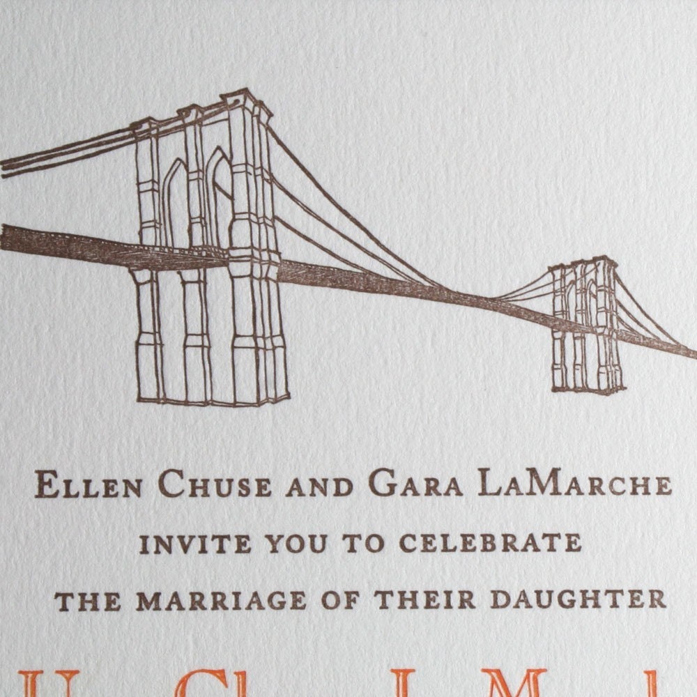 Wedding invitations Brooklyn Bridge theme - letterpress printed (set of 100)