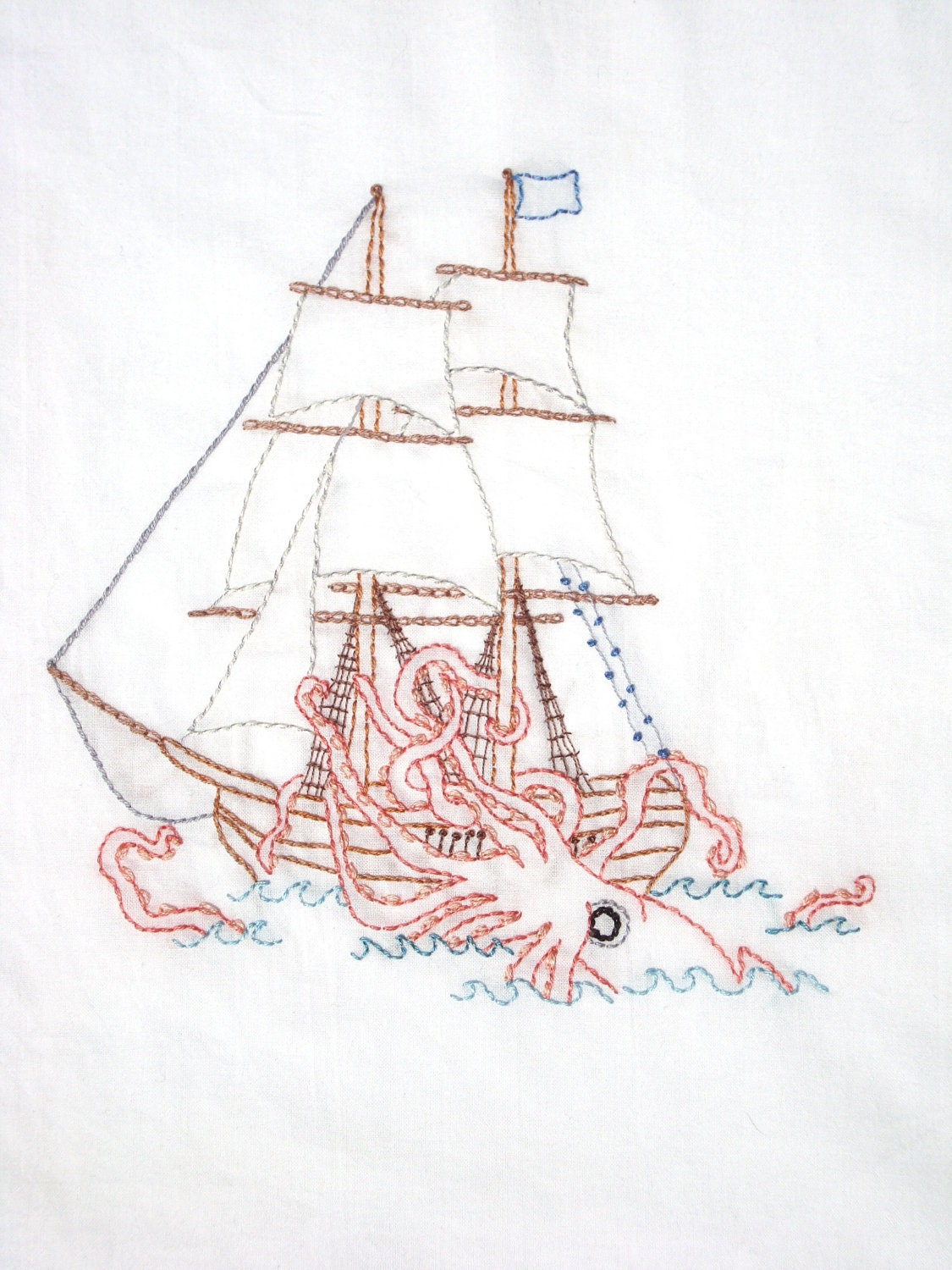 Kraken vs. Ship Hand Embroidery Pattern PDF