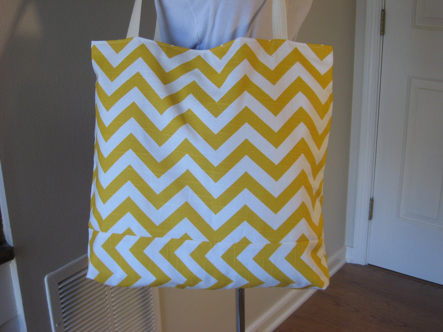 Large Beach Tote, Chevron Beach Bag, chevron tote bag, Large book bag Yellow