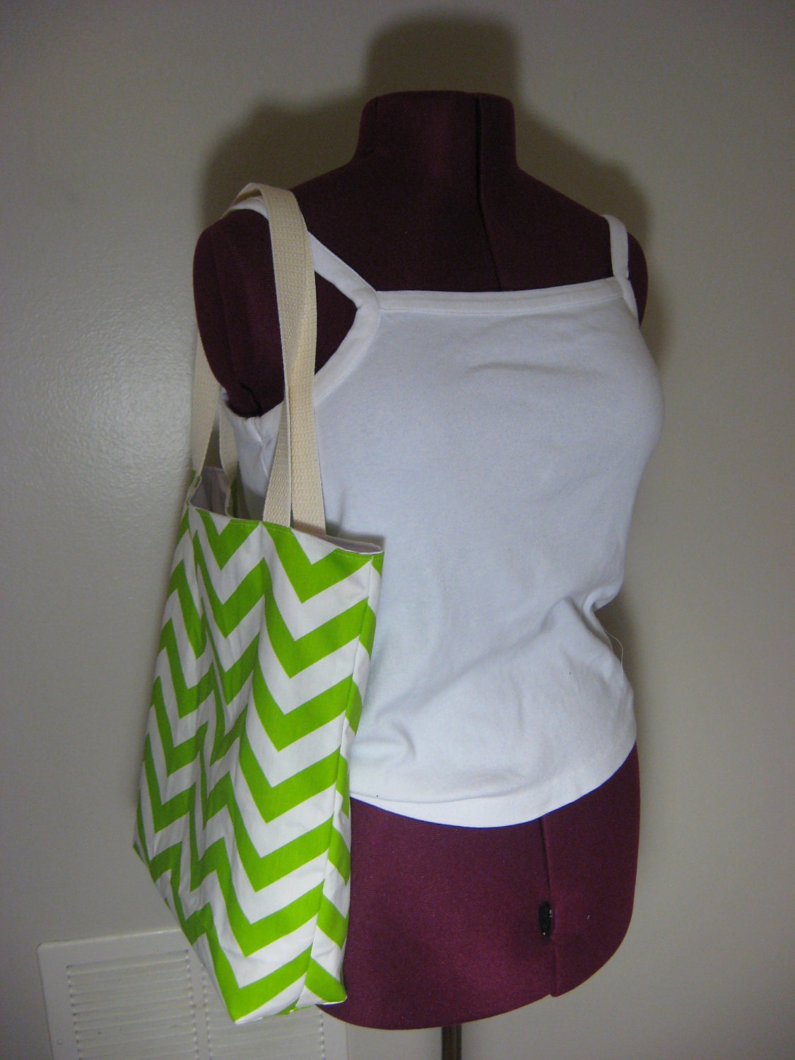 Small Beach Tote, Chevron Beach Bag, chevron tote bag chartreuse