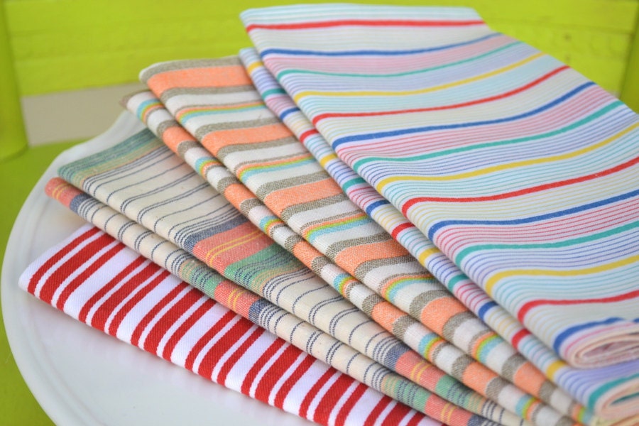 Eco-Friendly Home Starter Set- 24 Large Cloth Napkins- Vintage Fabrics, Stripes  by Dot and Army
