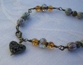 Blue & Topaz AMOUR  Czech Glass  Bronze Bracelet