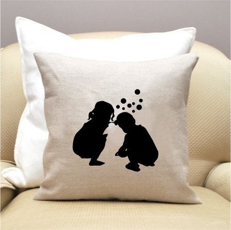 Custom Silhouette Pillow - Accent Pillow - Family Silhouette 14x14