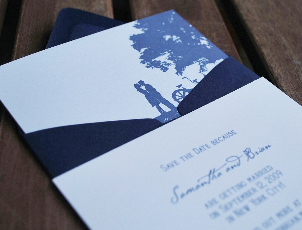 Save the Date Annnouncement, Wedding Invitation, Couples Silhouette, Couple in the Park