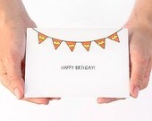 Happy Birthday Card. Chevron Bunting. Orange, Yellow, Black. Blank Birthday Card.
