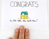 New House Card. New House Congratulations Card. Housewarming Card. Yellow, Turquoise.