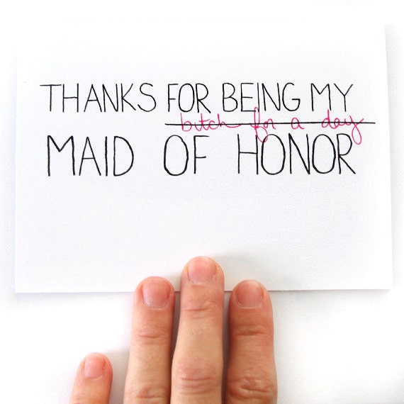 Thanks For Being My Maid of Honor Card. Maid of Honor Gift. Black, White, Pink. Blank Folded Card.