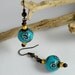 Dangle Earings, Turquoise Blue and Brown Beaded Earings, Gold Ball Earings