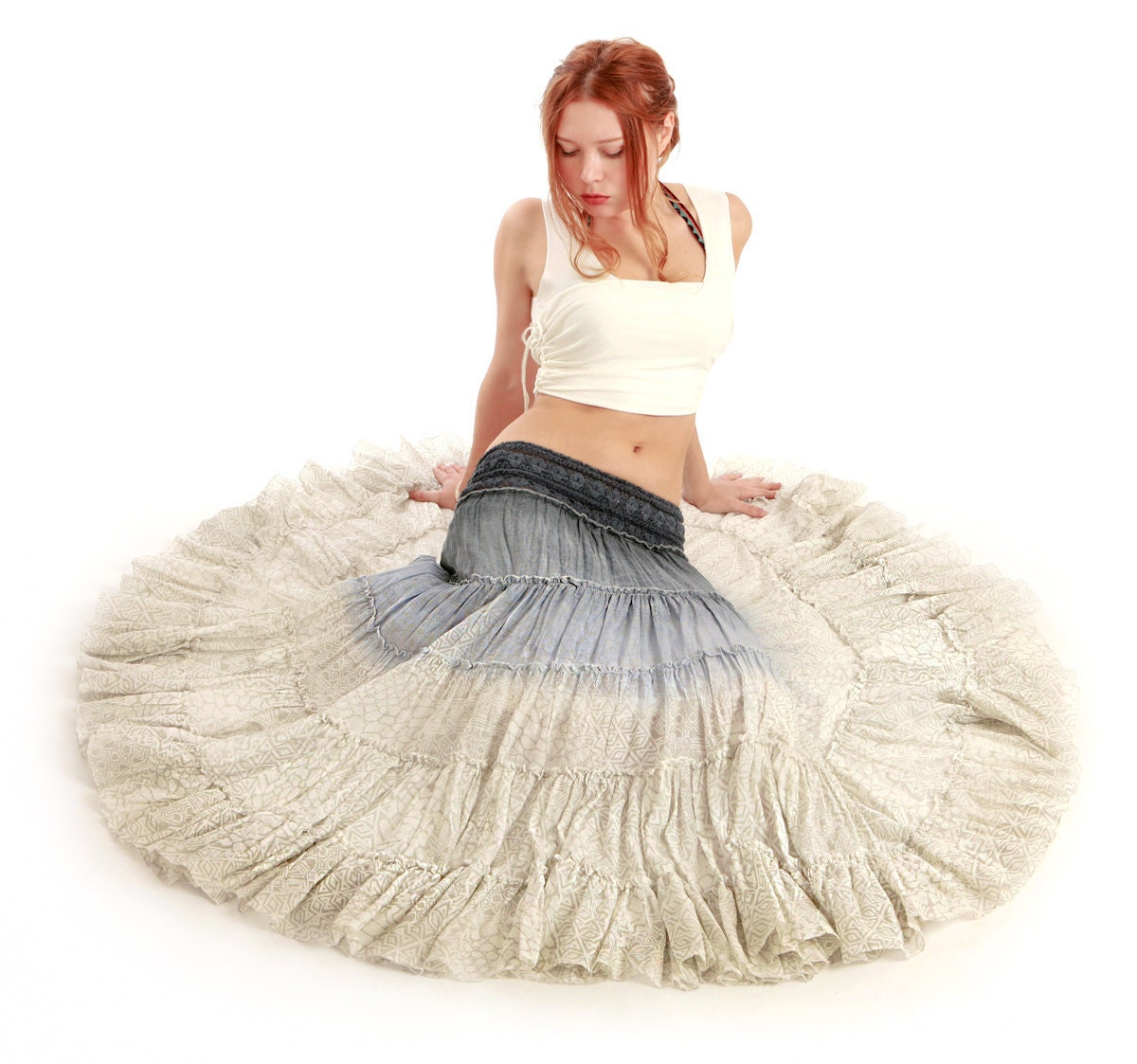 Ombre blue white pattern long skirt, silky and fluffy, simply gorgeous LAST ONE