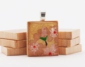 Recycled Scrabble Game Piece Pendant - Spring it On, Sakura - Sale
