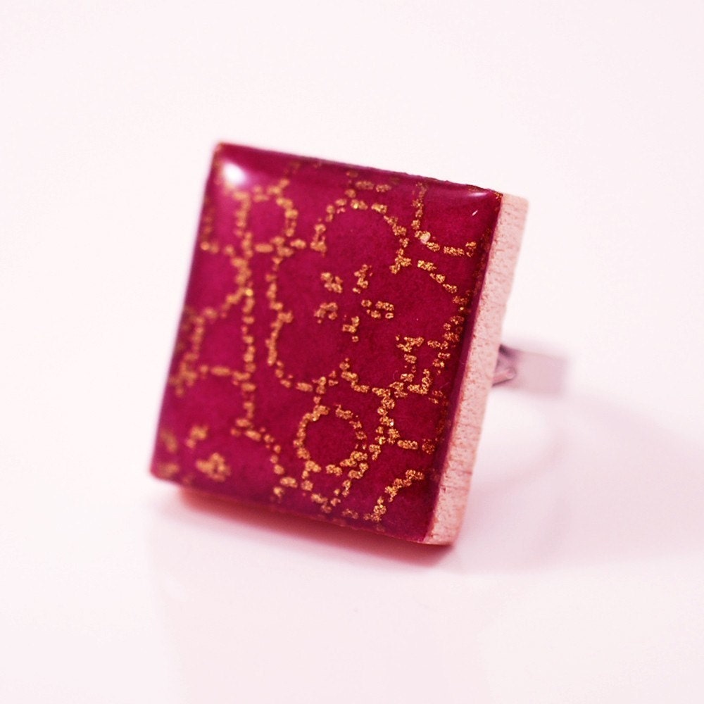 Recycled Scrabble Tile Ring - Empress in Magenta