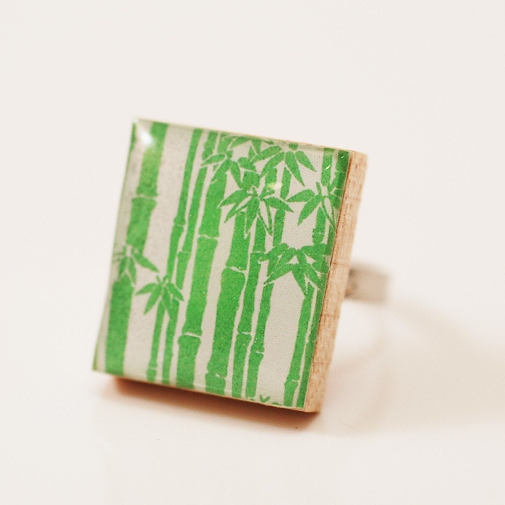 Recycled Scrabble Tile Ring - Bamboo Garden