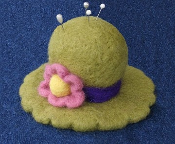 Needle Felted Pincushion Pattern -- Hat with flower