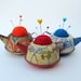 Pin Cushion - Needle Felted - In Vintage Tin Toy Teapot - Red
