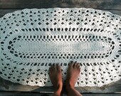 Oval Shape Rug in Ecru Off White Cotton Crochet 42.5" Non Skid