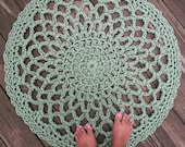 Sage Green Patio Porch Cord Crochet Rug in 33" Lacy Circle Pattern