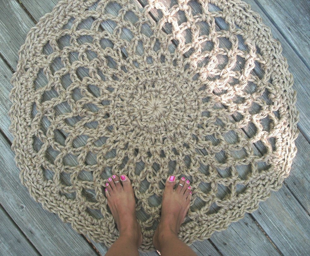 Jute Cord Round Crochet Rug Lacy Doily 34"